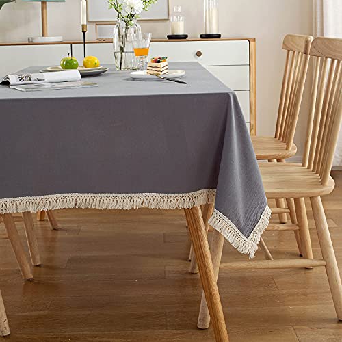 Nappe lin imperméable 135x290 cm anti-pli à pompons pour table propre - 5
