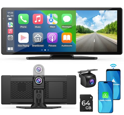 Dashcam Avant 2,5K Intégrée à l'Écran CarPlay sans Fil 10,26 Pouces avec Carte 64 Go