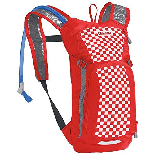 Image of CamelBak Mini M.U.L.E. Kids Hydration Backpack for Hiking and Biking - 50oz, Racing Red Check