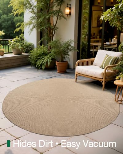 Image of Rounds Jute Carpet - Handwoven Natural Fiber Rug for Living Room, Bedroom, Entryway | Boho Chic Eco-Friendly Area Rug | Rustic Designer Floor Mat:-(Jute Tikki, 6x6 feet