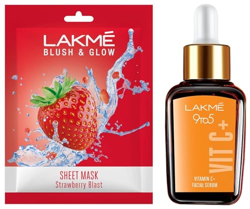 Image of LAKME 9 To 5 Vitamin C+ Serum (15 ml)&Lakme Blush & Glow Strawberry Sheet Mask, 25 ml
