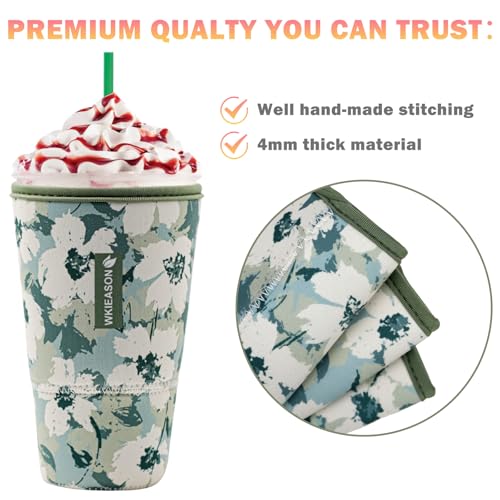 Image of Reusable Iced Coffee Cup Sleeve Insulator for Cold Beverages and Neoprene Cold Coffee Cup Sleeves Cooler Cover 16-32OZ for Coffee Cups, McDonalds, Dunkin Donuts, More(Floral green)