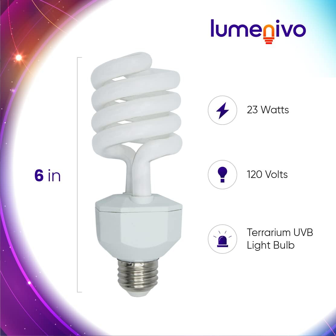 lumenivo UVB Reptile Light 23W 10.0 Desert Terrarium UVB Bulb for Bearded Dragon, Dwarf Monitors, Veiled Chameleons - Simulates UVB from The Sun to Help in Calcium Absorption - 120V - 5 Pack