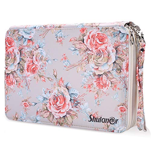 Shulaner 200 Slots Colored Pencil Case with Zipper Closure Large Capacity Oxford Pen Organizer Green Rose Pencil Holder for Artist (Champagne Rose)