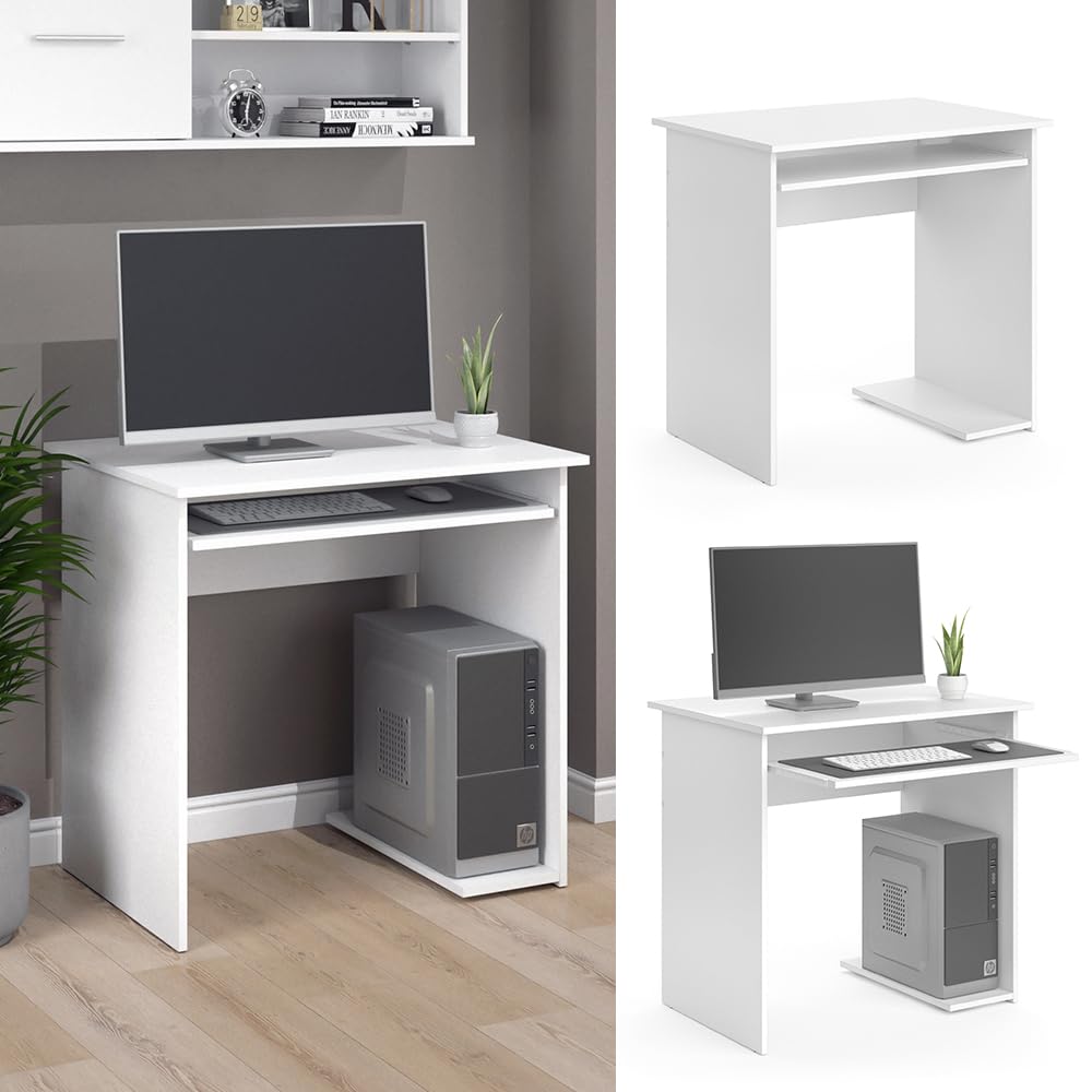 Vicco Scrivania Nick, Bianco, 80 x 58 cm | con ripiano estraibile per tastiera e supporto per unità di sistema