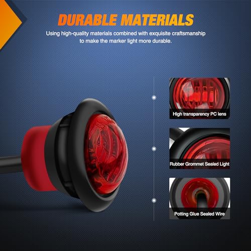 Image of Nilight 3 /4 inch Round Marker Light 10PCS Red LED 3 Connectors Brake Lights | Bullet Clearance Lights IP68 Waterproof For Trailer Truck Camper Van Boat Bus