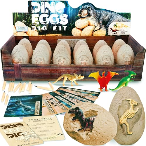 Hapinest Dinosaur Eggs Excavation Dig Kit for Kids Boys and Girls Party Favor Toys & Gifts Ages 6 7 8 9 10 Years Old and Up - Dig 12 Dino Eggs Activity