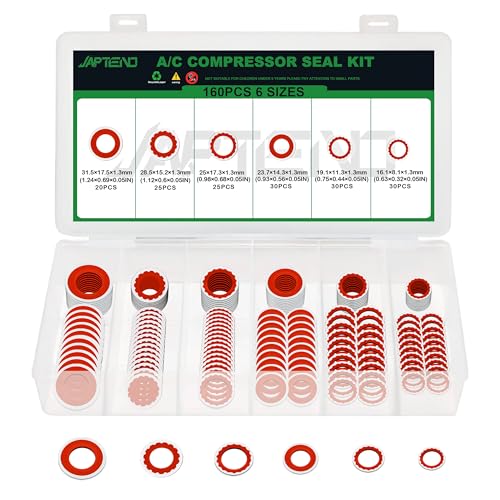Japtend 160PCS Air Conditioning System Compressor Seal Washers Assortment Kit, 6 Sizes Automotive A/C Compressor Port Bonded Seal Gasket Kit (Red)
