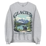 MadalenStore Glacier National Park Sweatshirt - Montana Bear Hiking Outdoor Sweatshirt, Nature Lover Crewneck XL Sport Grey
