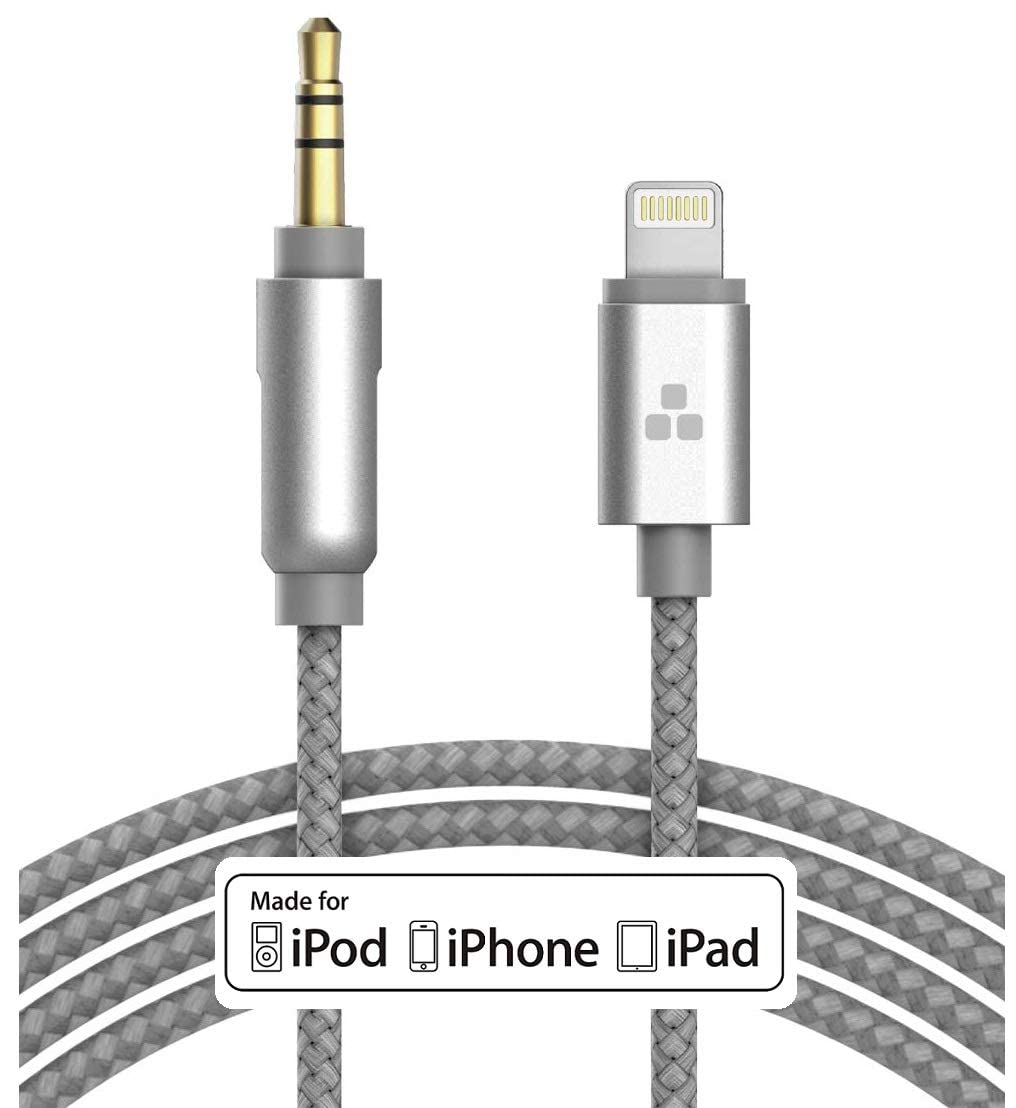 (Apple MFI Certified) iPhone Aux Lightning Cord to Male 3.5mm Auxiliary Cable (iPhone Audio Link to Car Jack, Headphones & Speakers) (Gray)
