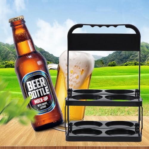 AIYoo Portable Drink Carrier,Reusable Beer Bottle Coffee Cup Holder,Beer Bottle Drink Caddy for Delivery,4 Holes Cup Holders with Handle for Catering Restaurant Travel Car,Black - Thumbnail 4