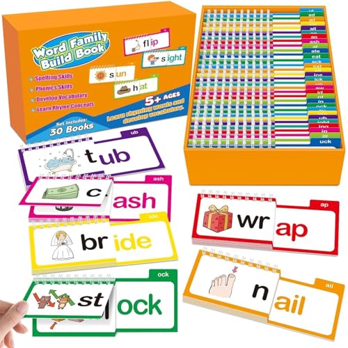 Image of 30PCS Read and Rhyme Flip Books, Interesting Word Family Flip Books, ABC Vocabulary Cards, Sight Words Flash Cards Kindergarten, Read and Rhyme Flip Activity Book