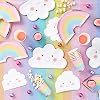 BLUE PANDA Rainbow Party Decorations Set - 99-Piece Set, Serves 24, Pastel Rainbow & Cloud Theme - Includes Cloud Plates - Multicolor Plates & Napkins - Happy Birthday Banner