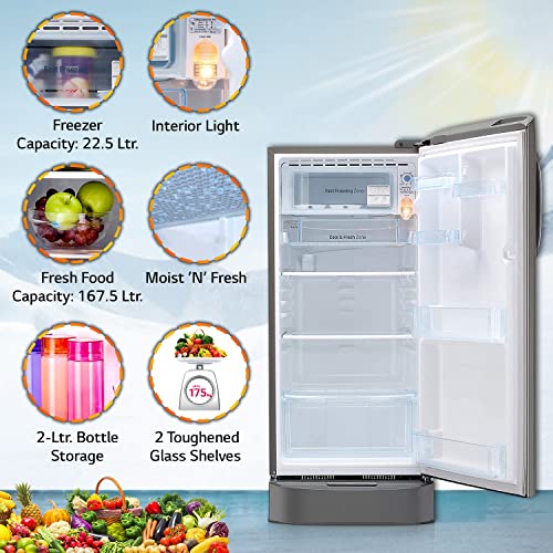 Image of LG 190 L 4 Star Inverter Direct Cool Single Door Refrigerator (GL-D201APZY, Shiny Steel, Base Stand with Drawer), Free 1 Year Extended warranty