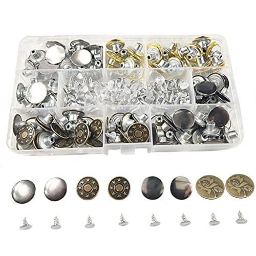 SOKLIT 120 botones para vaqueros sin coser, botones para pantalones, botones de ajuste instantáneo para sustituir botones vaqueros de 17 mm, para reparar vaqueros, pantalones, manualidades, etc Cover
