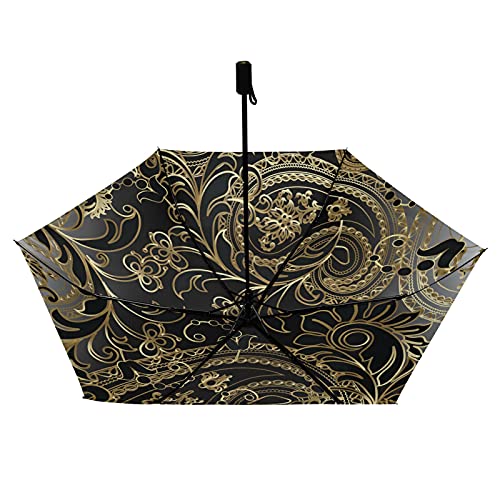 Parapluie cachemire et feuilles doré et noir haute protection UV