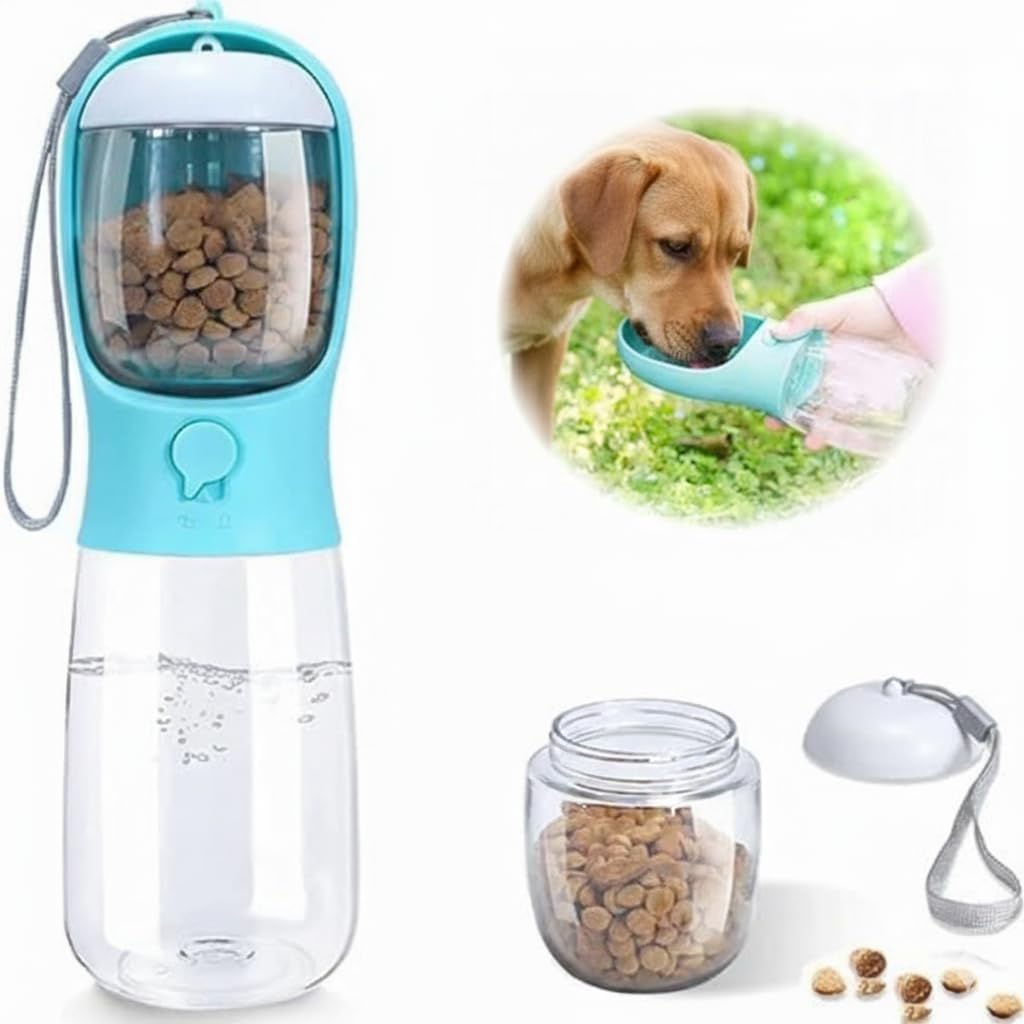BePetMia Water Bottle Travel Portable for Dogs, Lid Can be Used as a Drinking Bowl, Dog Drinking Bottle in Silicone for Outdoor Use (Leaf - Blue, 580ml) 3