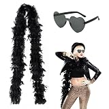 LUFEIS Federboa Schwarz und Herzbrille, 2M Bunte Feder Boas mit randlosen Sonnenbrillen, Karneval Kostüm 20er Jahre Charleston Flapper Karneval Mottoparty Cosplay Retro Party Tischdeko Hochzeitsdeko