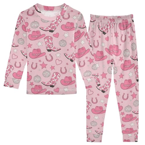 Pajama Sets Long Sleeve Pink Cowboy Boots Stars Soft Comfy Sleepwear 2 Piece PJS 3-8T
