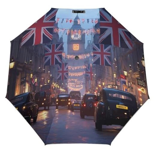 English Flag Travel Umbrella - Auto Folding
