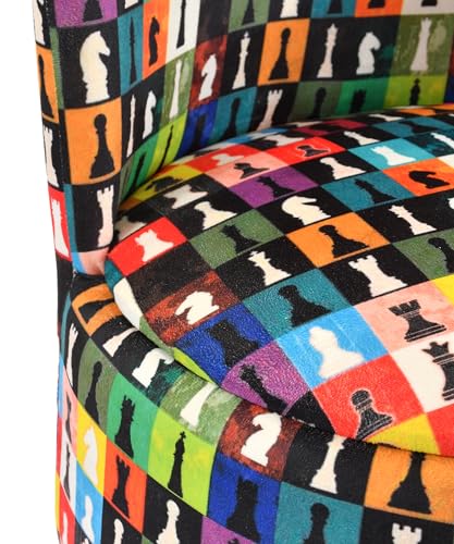 Image of NACIA Velvet Printed Ottoman Chair with Stool Combo | Dressing Table Chair for Bedroom Makeup Room Decor | Modern Upholstered Ottoman with Wooden Legs for Home (18x18x32 Inches, Multi Chess)