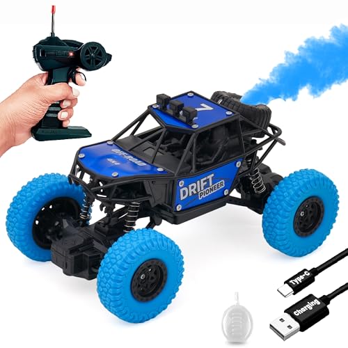 Image of Gooyo GY-45 Rechargeable Remote Control Rock Crawler with Spray Function | 45 Climbing High Speed RC Car Toy for Kids | Blue Color, Power Source: Lithium Battery for Car (Included)