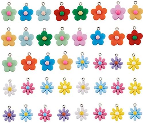 40 Pieces Flower Pendant Charms Resin Pendants Charms Daisy Flower Charms for Bracelet Necklace Earrings Key Chain DIY Jewelry Making (Random Color)