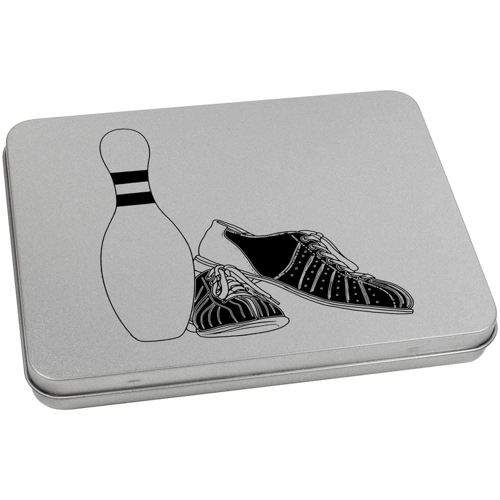Azeeda 170mm 'Bowling Pin and Shoes' Metal Hinged Tin/Storage Box (TT00197183)