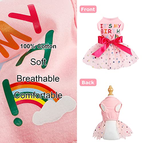Dog Dress Birthday Clothes For Small Medium Dogs, Print Colorful Polka Dot Mesh Dresses Girl Dog Clothes, Summer Tutu Princess Pet Puppy Clothing Doggie Outfits Cat Apparel (Large, Pink) #TOP1