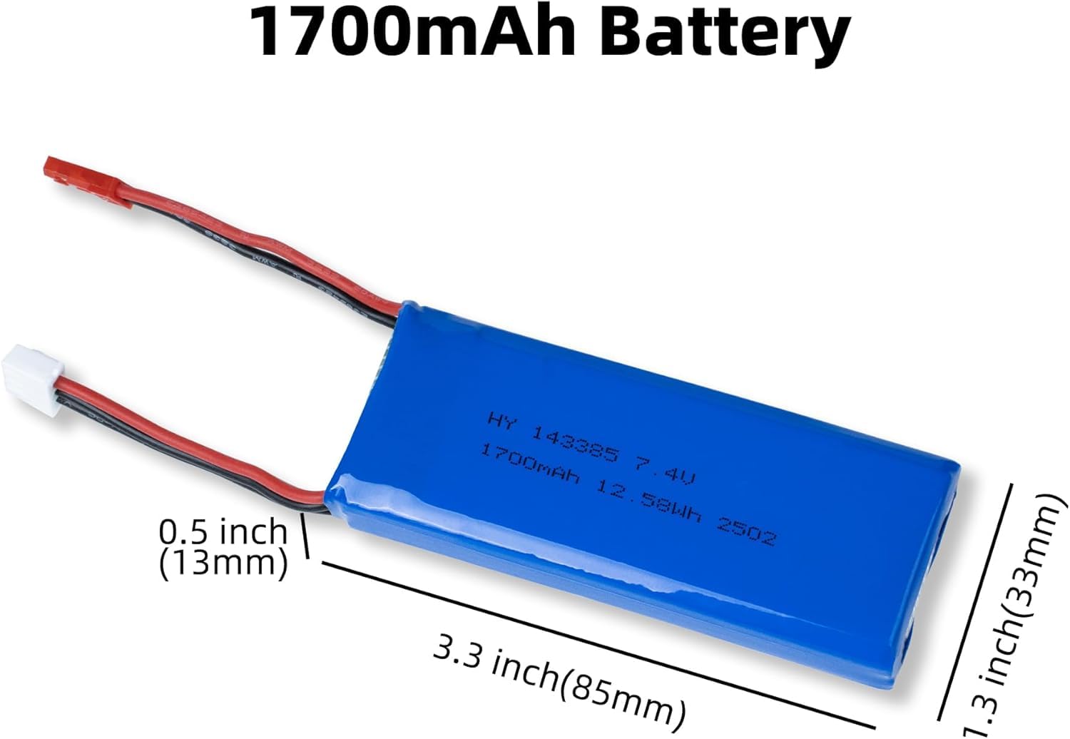 YUNIQUE GREEN-CLEAN-POWER Batteria LiPo 7.4V 1700mAh 2S 5C con Connettore JST 2 Pin – Batteria RC per Radiolink RC4GS V3, RC6GS V3, AT10II, AT9S Pro, T8FB Trasmettitori RC