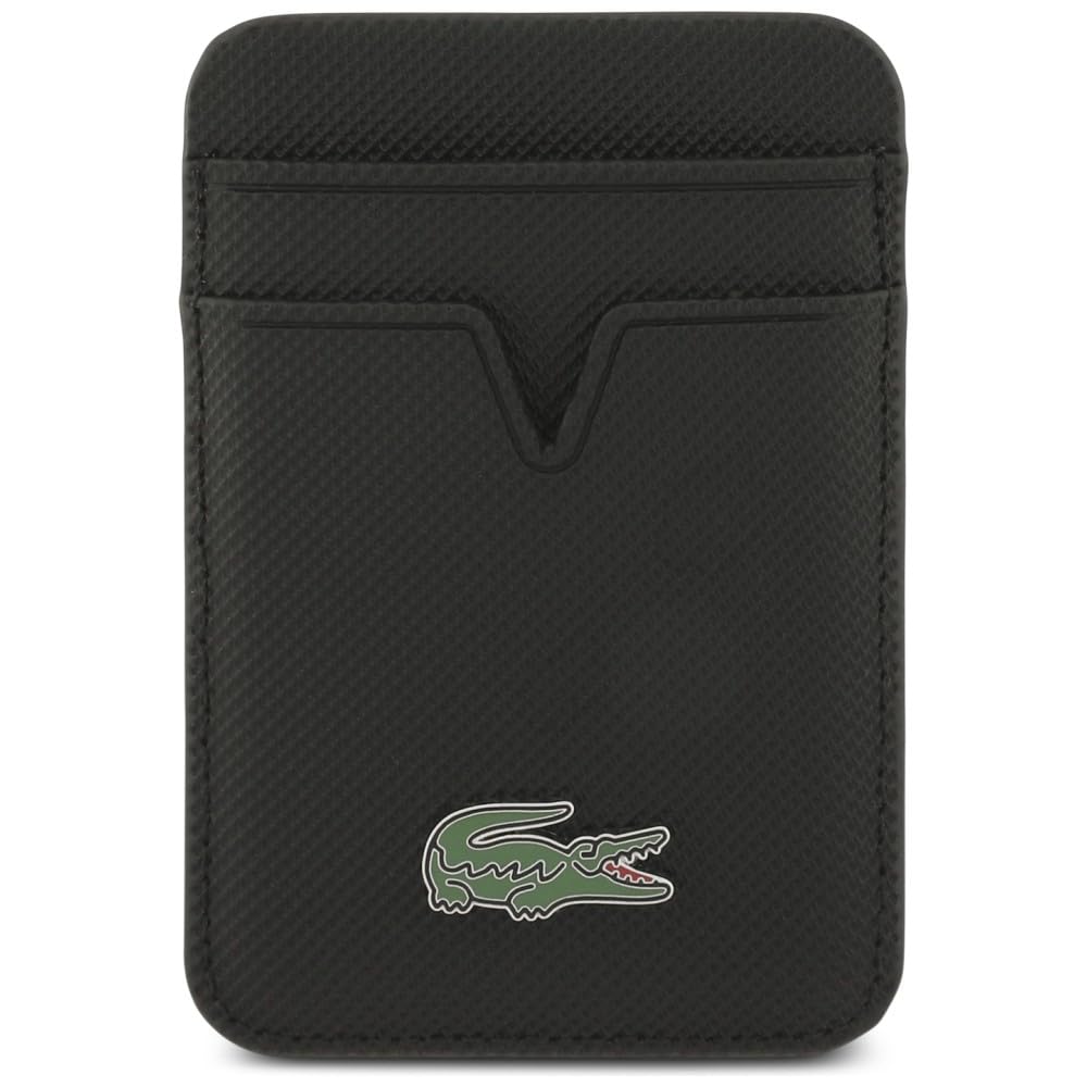 Lacoste - Cartera para Tarjetas, Compatible con MagSafe, Almacenamiento de Tarjetas, Tarjetero, piqué pequeño, Piel sintética, Color Negro