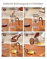 ZENS Magic Teekanne Glas mit Sieb, 830ml Losen Teeliebhaber, Walnuss – Ansicht 7