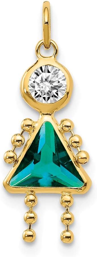 Solid 14k Yellow Gold December Girl Simulated Birthstone Charm Pendant (20mm x 10mm)