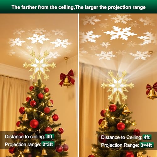 Christmas Star Tree Topper Lighted with 6 Projection Modes, 12-Pointed Star Christmas Tree Topper with Built-in LED Rotating Lights, Gold Christmas Tree Ornament for Xmas Holiday Decorations by Tufmunb - Image 3