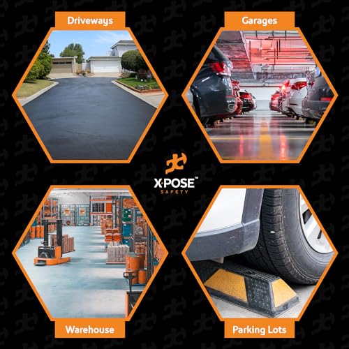Image of Xpose Safety 48 inch Heavy Duty Rubber Parking Stopper (Bulk Half Pallet 24 Pack) - Wheel Stops, Lot Bumpers & Parking Curb for Garage, Driveway or Ramp - Car Bumper Stops with Yellow Reflective Strips