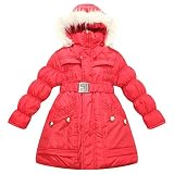 Richie House Girl's Padding Jacket with Hood and Fake Fur Lining RH1342-D-4/5 Red