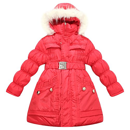 Richie House Girl's Padding Jacket With Hood And Fake Fur Lining Rh1342-D-4/5 Red #TOP10