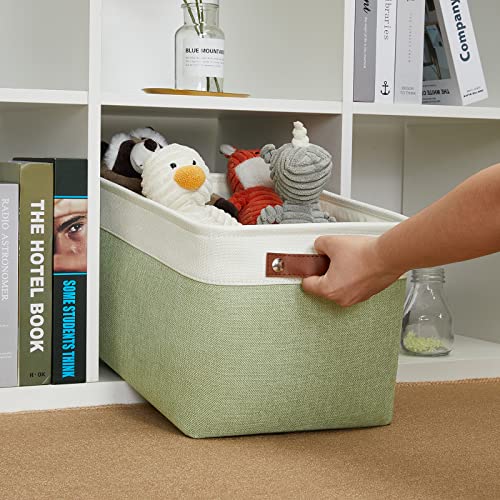 Image of DULLEMELO Fabric Storage Bin for Laundry, Home, Foldable Storage Basket for Shelves, Toys, Collapsible Storage Basket Bin for Office, Closet,Bedroom(White&Green)