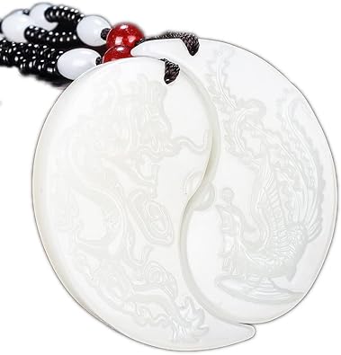 Womens Necklaces Mens Necklaces Pure Natural Obsidian Pendant Necklace Obsidian Crystal Pendant Necklace Pattern with Extend Bead Chain for Men or Women White jade Dragon Phoenix pair