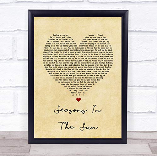 Seasons in The Sun Vintage Heart Song Lyric Quote Print