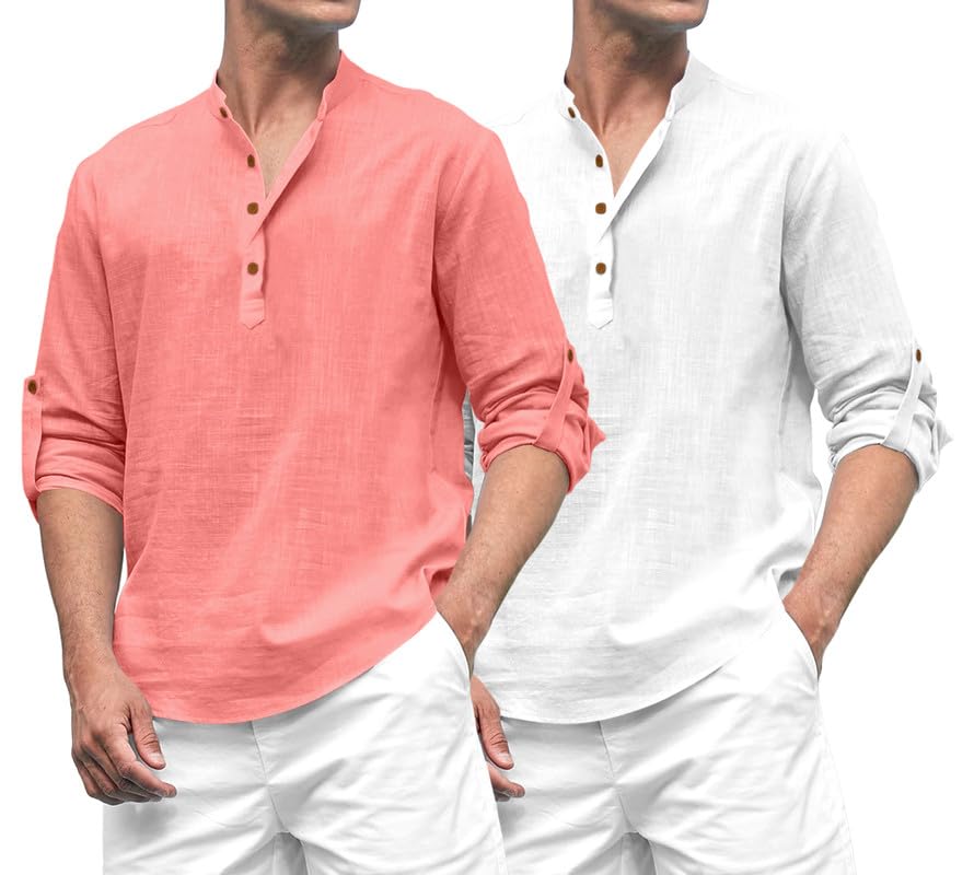 Image of ROYALSCOUT Combo of Men's Solid Cotton Blend Full Sleeve Straight Kurta Shirt (Pack of 2)