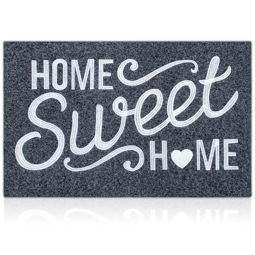 AAZZKANG Home Sweet Home Paillasson avec envers en caoutchouc antidérapant pour intérieur et extérieur Ultra absorbant la boue Facile à nettoyer Gris