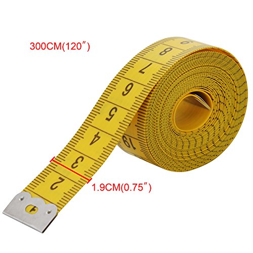 1 Mesure de la bande d'emballage, Wisdompro 120 de pouce 300cm Bande de mesure douce pour le tissu de couture, mesure du corps - Indexé en unités standard métriques, pratique 0.75 largeur PVC Fibre de verre - jaune