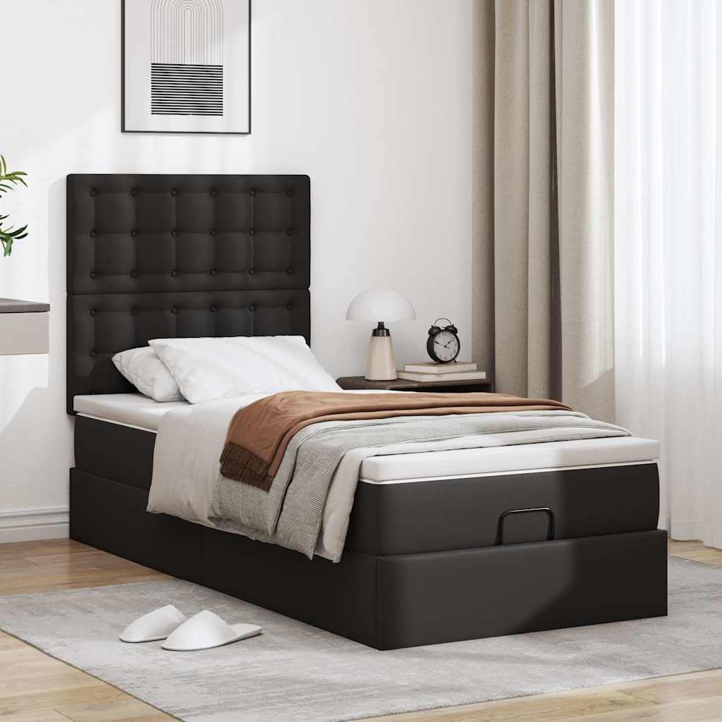 Cama otomana, 80 x 200 cm, piel sintética, con colchón de muelles ensacados hidráulico, espacio de almacenamiento hidráulico RGB LED para jóvenes y habitaciones de invitados