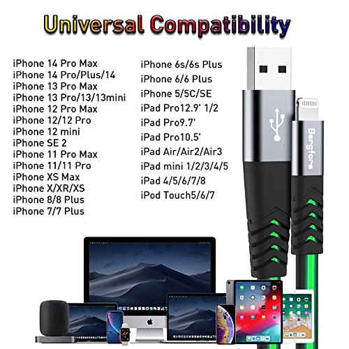 For Iphone Charger, 6Ft Flat Led Lightning Cable [Apple Mfi Certified ] Usb Charging/Sync Lightning Cord Compatible With Iphone Se 11 11 Pro 11 Pro Max Xs Max Xr X 8 7 6S, Ipad And More (Rgb) #TOP4