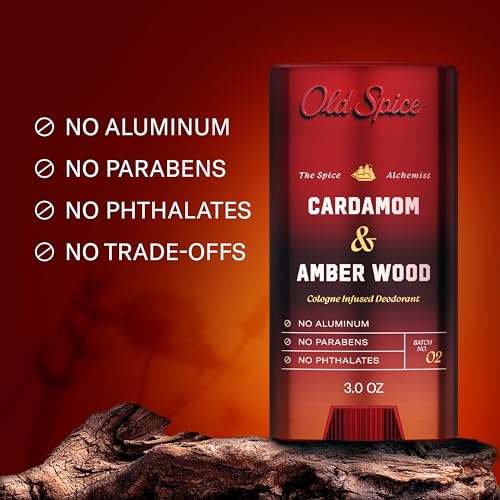 Image of Old Spice Aluminum Free Deodorant for Men, The Spice Alchemist Collection, 24 /7 Cologne Infused Scent, No Trade Off Formula, Free of Parabens & Phthalates, Cardamom + Amber Wood Scent, 3.0 oz