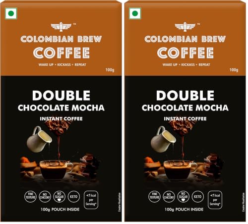 Image of Colombian Brew Double Chocolate Mocha Instant Coffee Powder, No Sugar Vegan, 100g Box (Pack of 2)