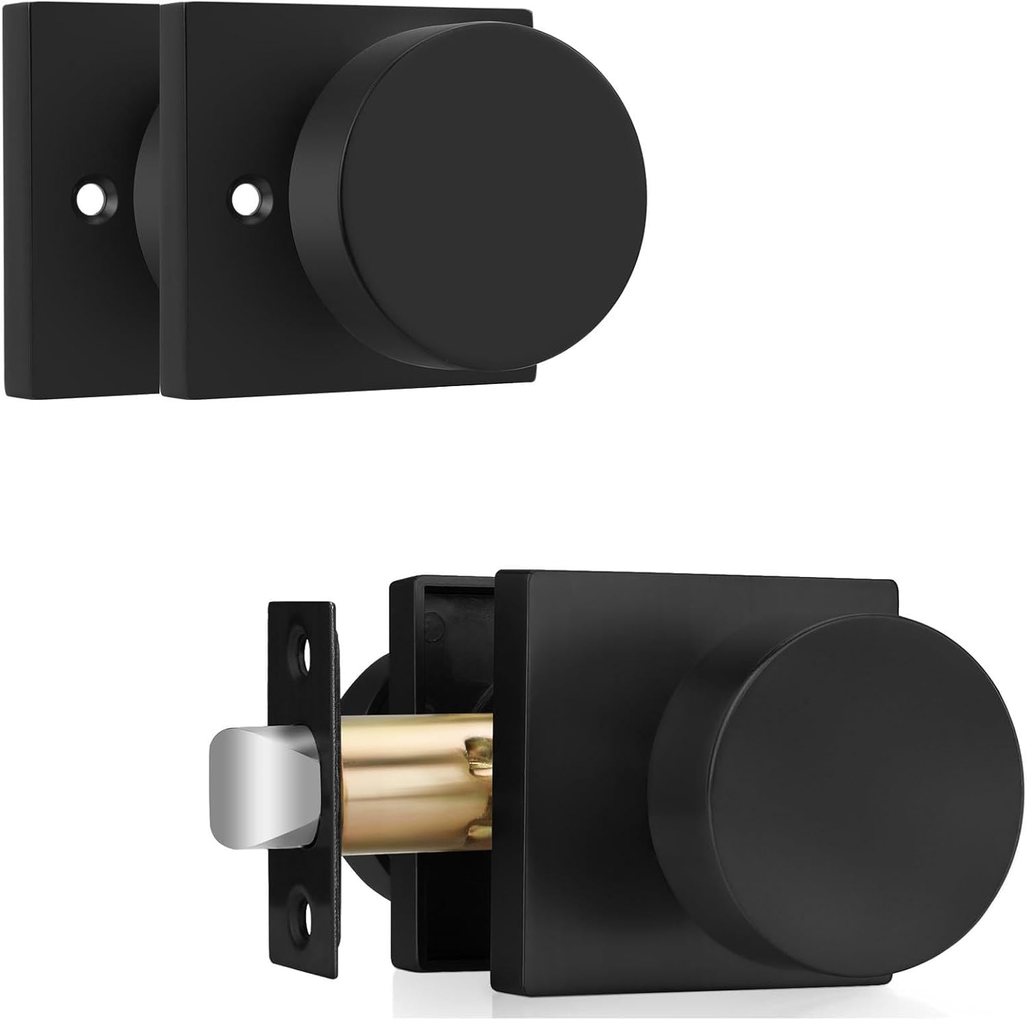 Haidms Matte Black Door Knobs Passage Interior, Heavy Duty Square Bedroom Zinc Alloy Dummy Door Knob(2 Pack)