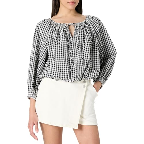 The Drop Women's Shirred Neck Cotton Bubble Hem Top