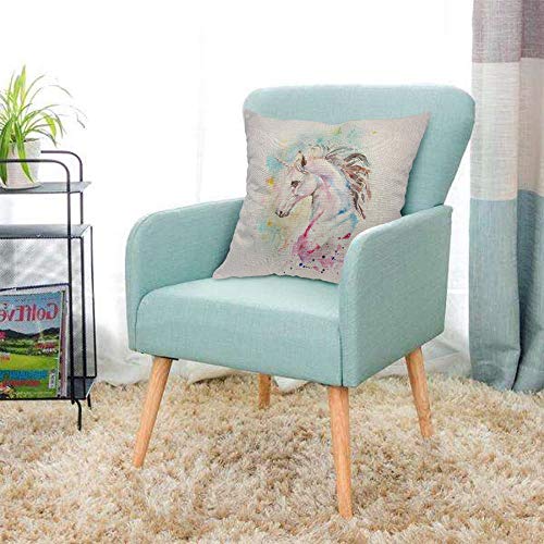 Aoyego Unicorn Throw Pillow Cover Horse Head Watercolor Splash Animal Colorful Fantasy Portrait Sketch Pillow Case 18X18 Inch Decorative Men Women Boy Girl Room Cushion Cover For Home Couch Bed #TOP2